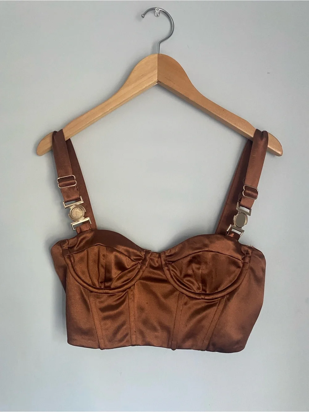 Princess Polly Satin Copper Brown Crop Bustier Top